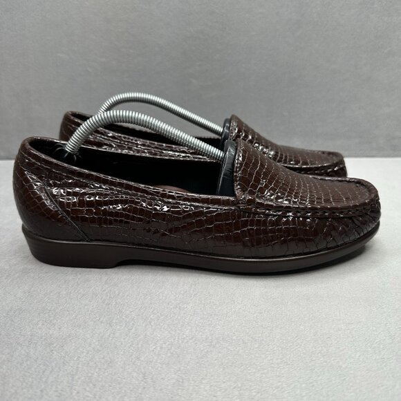 SAS Simplify Womens Size 8.5 (M) Casual Loafers Shoes Brown Croc Patent Leather - Picture 1 of 8